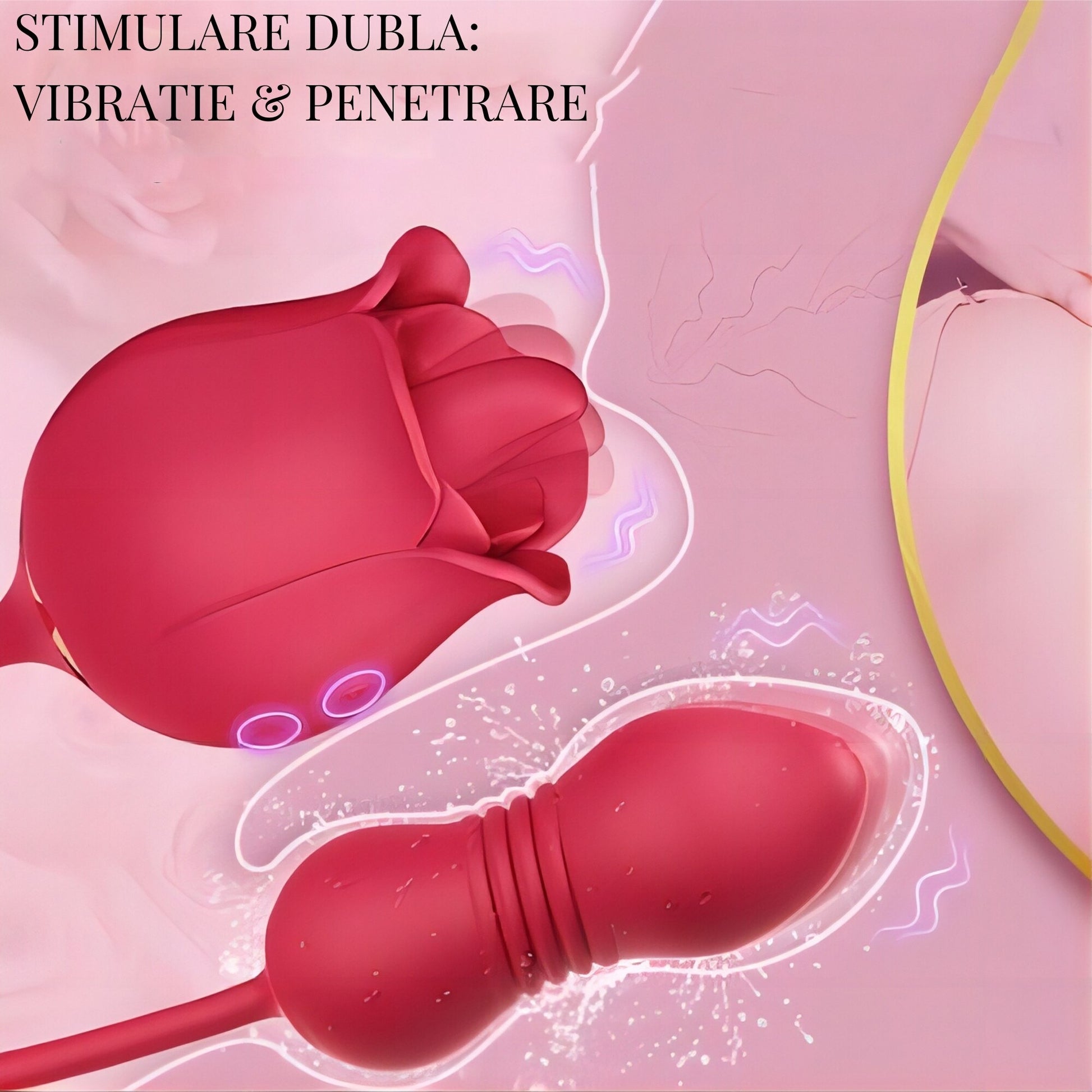 Vibrator dublu LovePlay DoubleFun, din silicon premium, cu 9 functii de vibratie, 9 functii de penetrare, reincarcabil, rezistent la apa, design discret si silentios, rosu - LovePlay