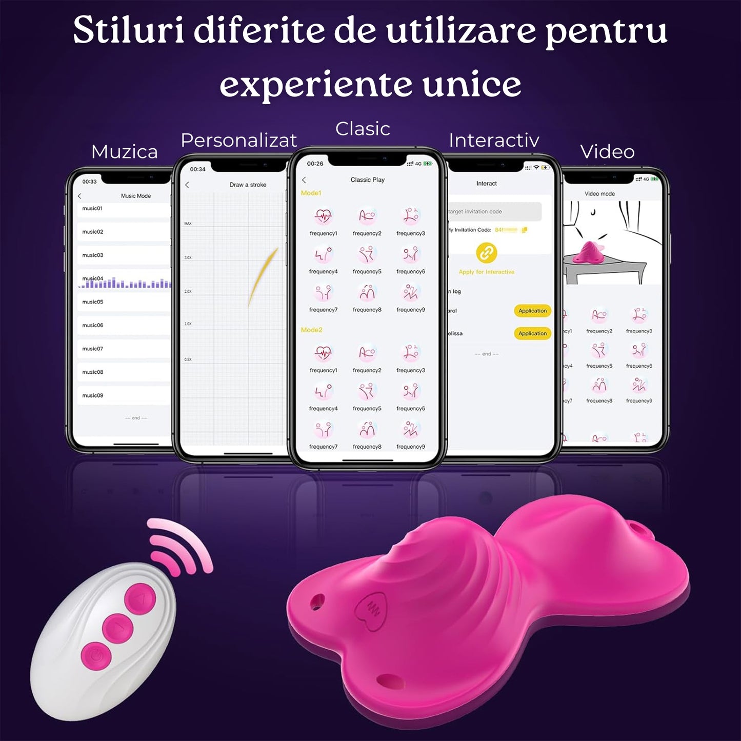 Vibrator LovePlay™ PantyJoy, cu 9 moduri de vibratie prin telecomanda, 9 moduri de vibratie prin aplicatie, dublu motor, design purtabil, pentru stimulare clitoridiana si vaginala, din silicon moale, impermeabil, cu incarcare magnetica USB, roz - LovePlay