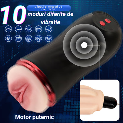Fleshlight Masturbator LovePlay™ SecretHer, cu 10 Tipuri de Vibratie, cu Stimulare Orala si functie Deep Throat, Incarcare prin USB, Rezistent la apa, Negru, din Silicon, Capacitate Baterie de peste o ora - LovePlay