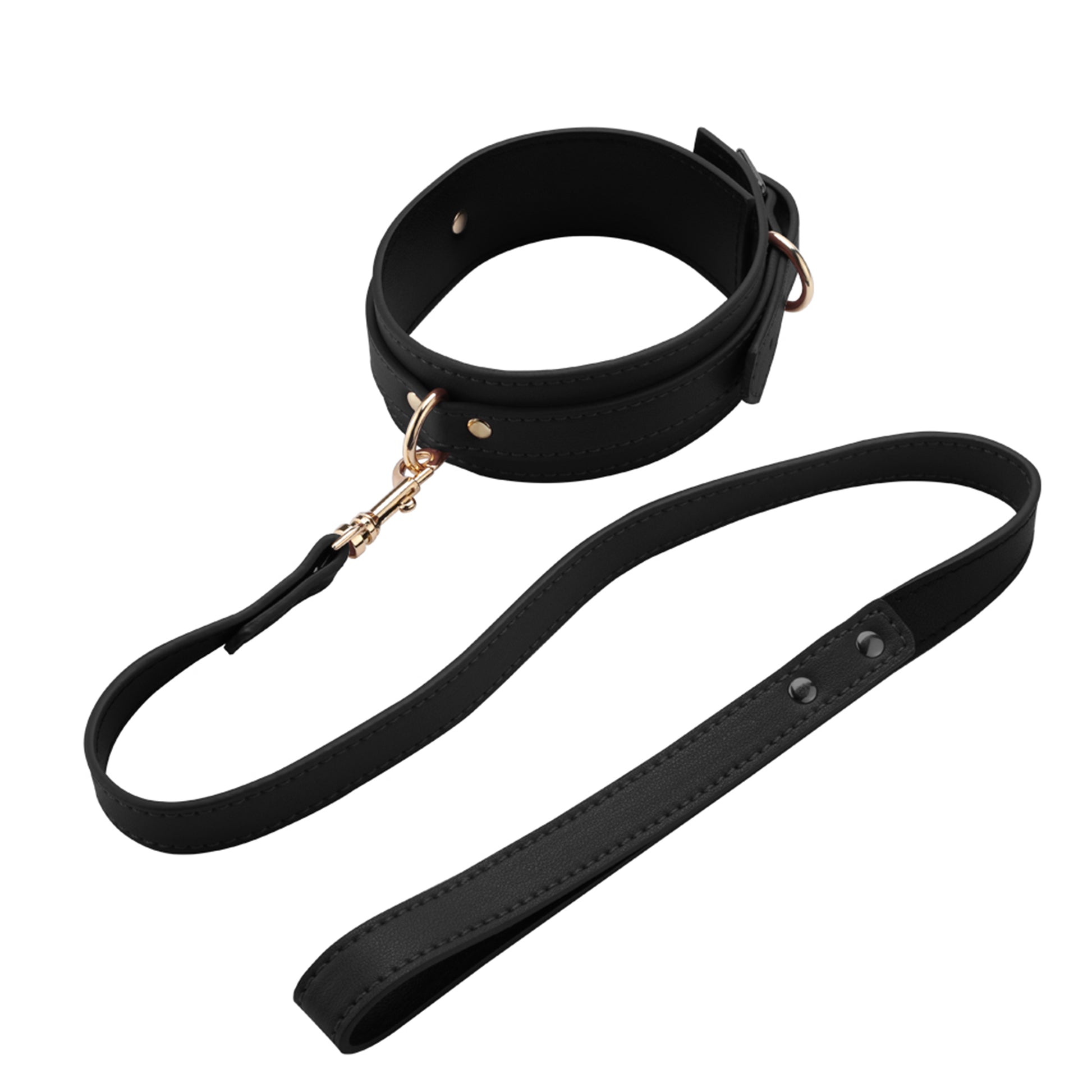 Set Complet de Accesorii BDSM, format din masca, lesa, zgarda din piele ecologica, catuse de maini si picioare, din piele ecologica, culoare negru - LovePlay