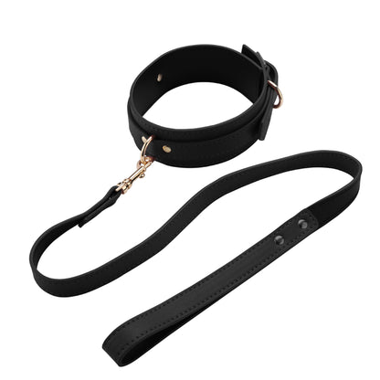 Set Complet de Accesorii BDSM, format din masca, lesa, zgarda din piele ecologica, catuse de maini si picioare, din piele ecologica, culoare negru - LovePlay