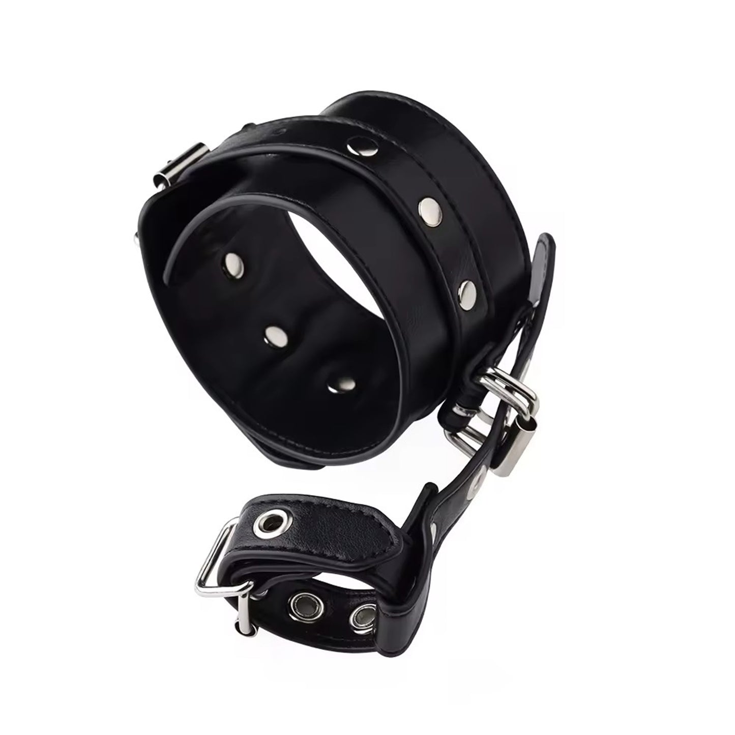 Catuse LovePlay™ BadGirl, BSDM, din piele ecologica, cu detalii argintii, ajustabile, cu doua prinderi prin curea, negre, 36.6 cm, 16.7 cm, 13.7 cm, 86 g - LovePlay