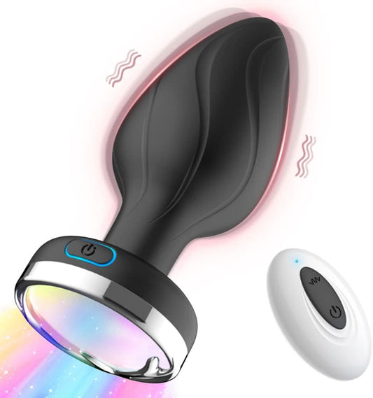 Dop anal LovePlay Galaxy, cu 7 frecvente diferite de vibratie, din silicon, rezistent la apa, reincarcabil USB, cu lumini colorate, negru, diametru 34 mm, lungime 94 mm