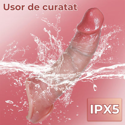 Manson penis LovePlay™ LongFriend, cu 10 moduri de vibratie, vene proeminente, control prin telecomanda, din silicon non-toxic, atasabil, lungime inserabila de 18 cm, rezistent la apa, diametru interior de 4.5 cm - LovePlay