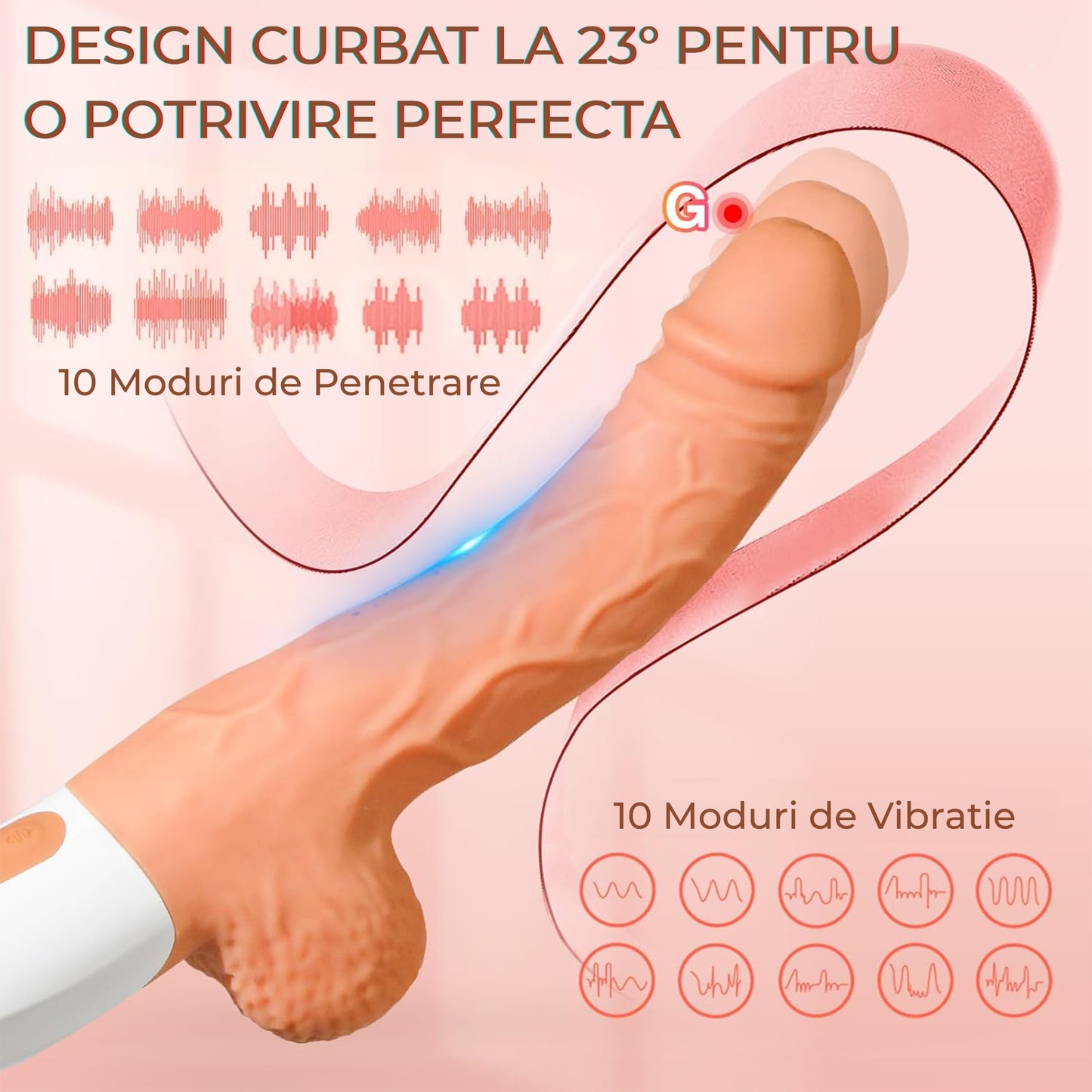 Masina de sex LovePlay™ PoundMe, cu dildo realist, automata cu 10 moduri de vibratie si penetrare, design curbat 23°, control prin telecomanda, ventuza puternica, silicon moale, reincarcabila USB, rezistent la apa - LovePlay