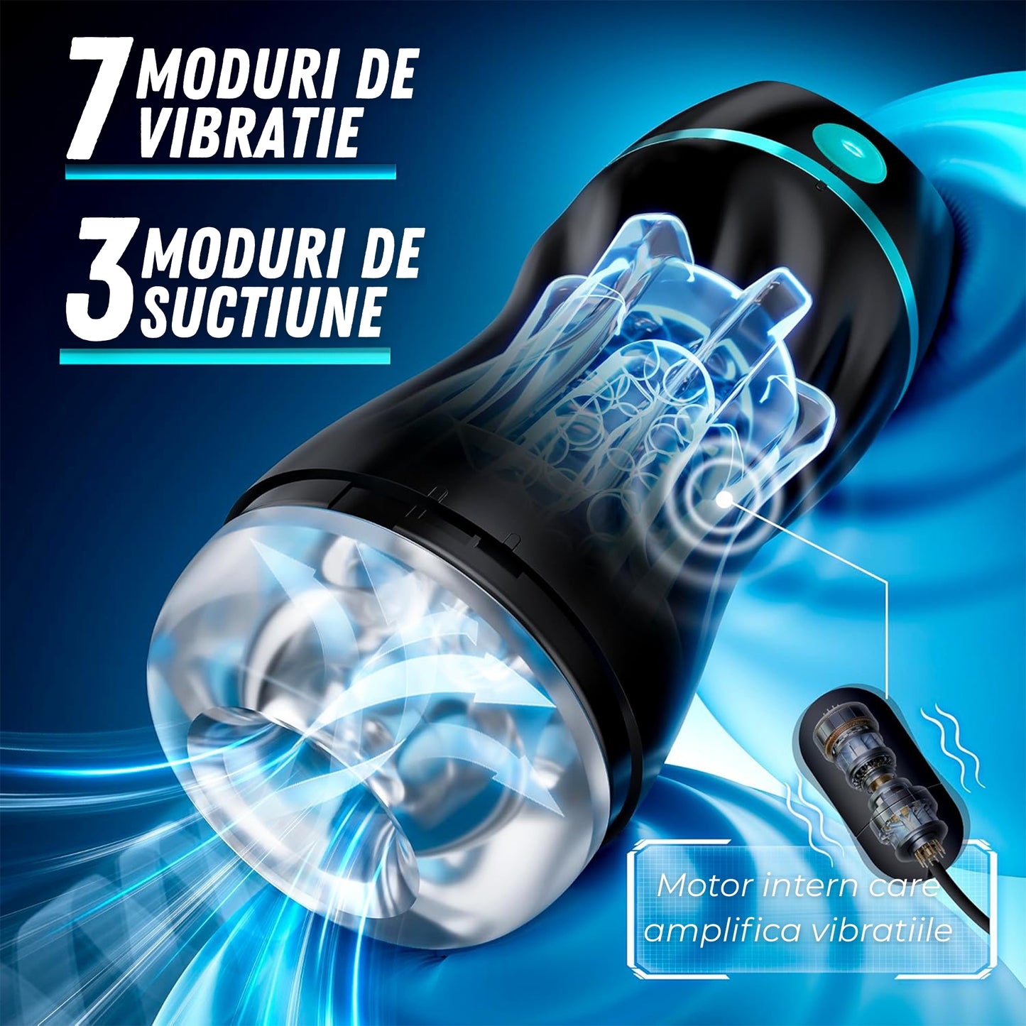 Masturbator automat LovePlay™ SuckMistress, cu 3 niveluri de suctiune, 7 moduri de vibratie, canal 3D realist, control prin aplicatie, maini libere, reincarcabil USB-C, pentru barbati - LovePlay