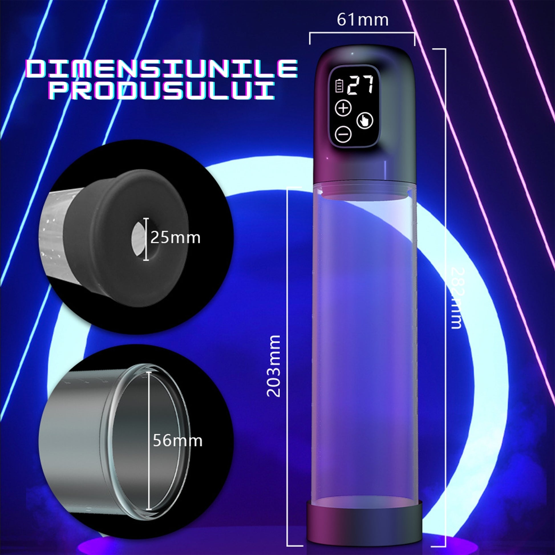 Pompa pentru penis LovePlay™ PowerPump, cu efect de suctie si vibratie puternice, pentru marirea penisului, rezistent la apa, rezistent la apa, incarcare prin USB, silentios, 28 x 6 cm, din silicon, negru - LovePlay