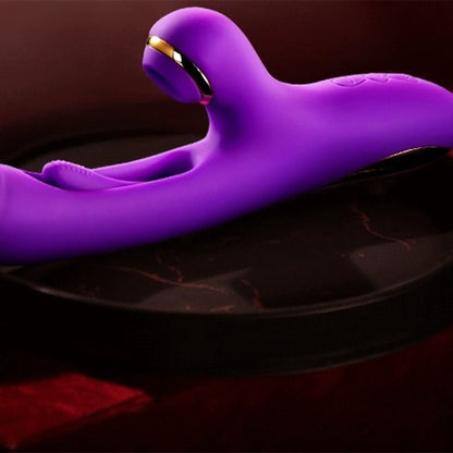 Vibrator 3in1 LovePlay™ Euphoria cu 7 tipuri diferite de vibratie, 7 moduri diferite de suctie si tapping, incarcare magnetica USB, rezistent la apa, din silicon, silentios, mov, 25x4,2 cm - LovePlay