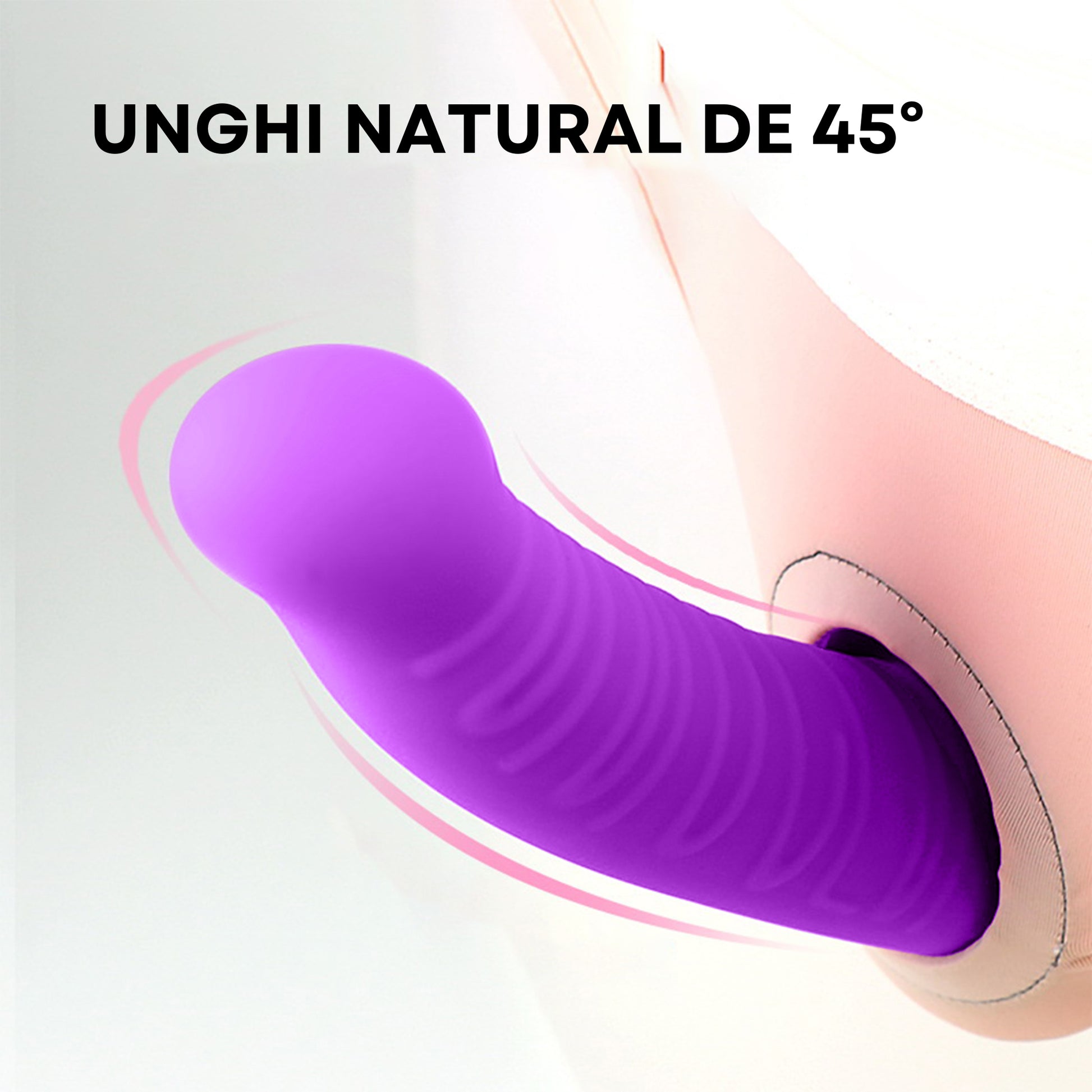 Dildo Dublu Strapless Loveplay™ DualLove din Silicon Premium, Lungime Inserabila 15 cm, respectiv 14 cm, Grosime 3.2 cm / 2.2 cm, Unghi Natural 45°, Flexibil, Moale, Rezistent la Apa, Compatibil cu Lenjerie Speciala, Potrivire Confortabila, Culoare Mov - LovePlay