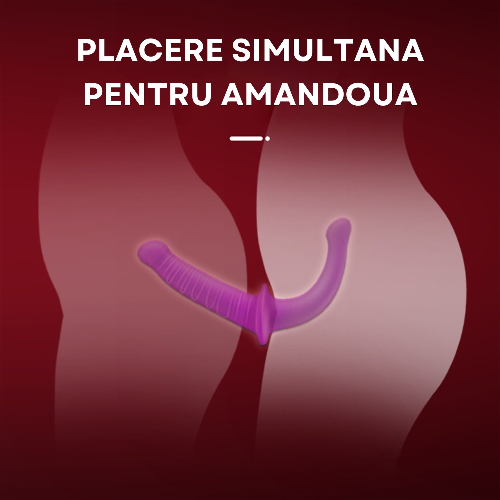 Dildo Dublu Strapless Loveplay™ DualLove din Silicon Premium, Lungime Inserabila 15 cm, respectiv 14 cm, Grosime 3.2 cm / 2.2 cm, Unghi Natural 45°, Flexibil, Moale, Rezistent la Apa, Compatibil cu Lenjerie Speciala, Potrivire Confortabila, Culoare Mov - LovePlay
