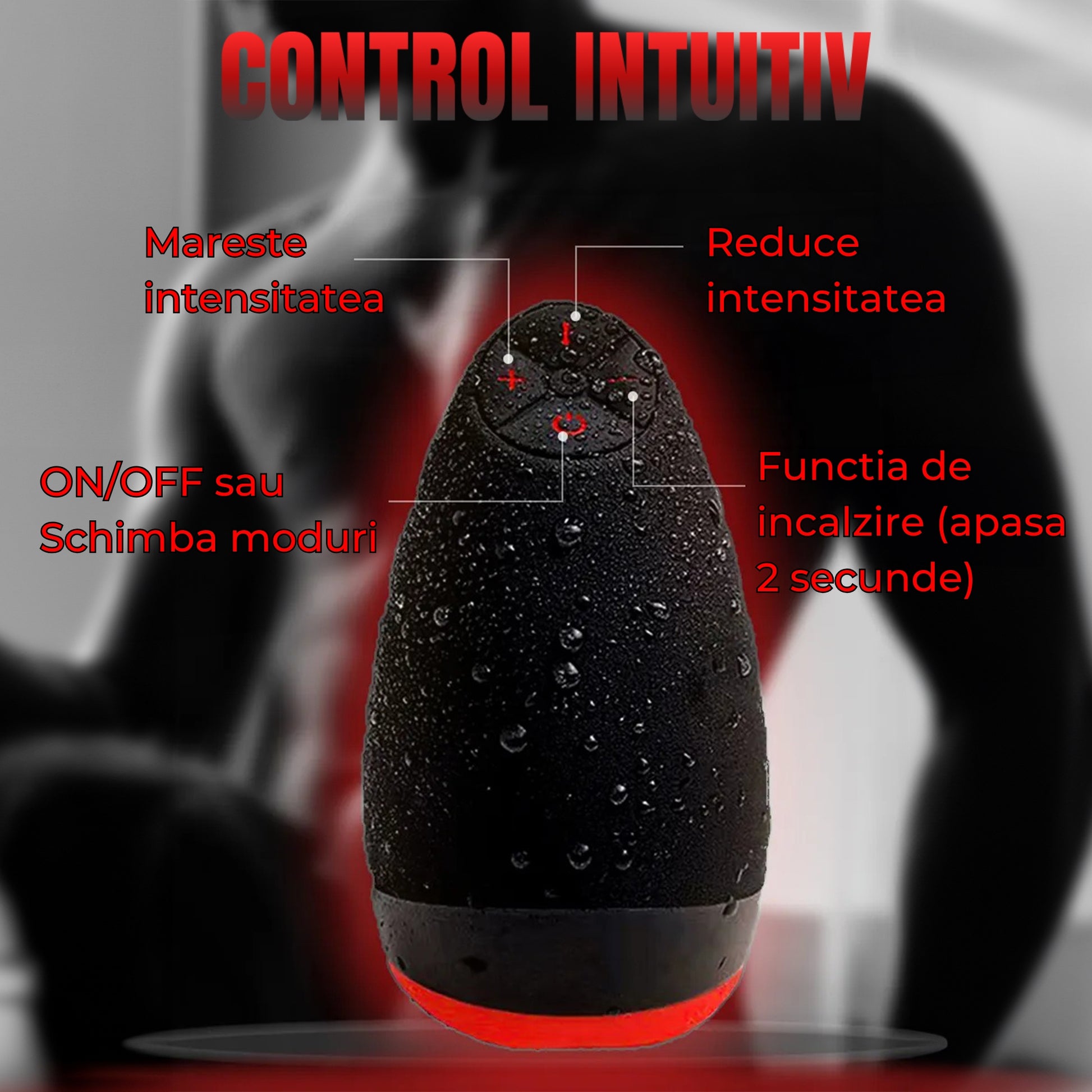 Masturbator LovePlay™ HerTongue, 6 moduri de vibratie puternice, cu efect de deep-throat, functie de incalzire, rezistent la apa, incarcare USB, din silicon premium si sigur, carcasa durabila, design discret, negru, silentios, 230g - LovePlay