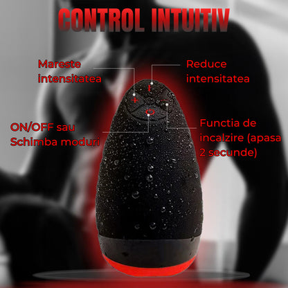 Masturbator LovePlay™ HerTongue, 6 moduri de vibratie puternice, cu efect de deep-throat, functie de incalzire, rezistent la apa, incarcare USB, din silicon premium si sigur, carcasa durabila, design discret, negru, silentios, 230g - LovePlay