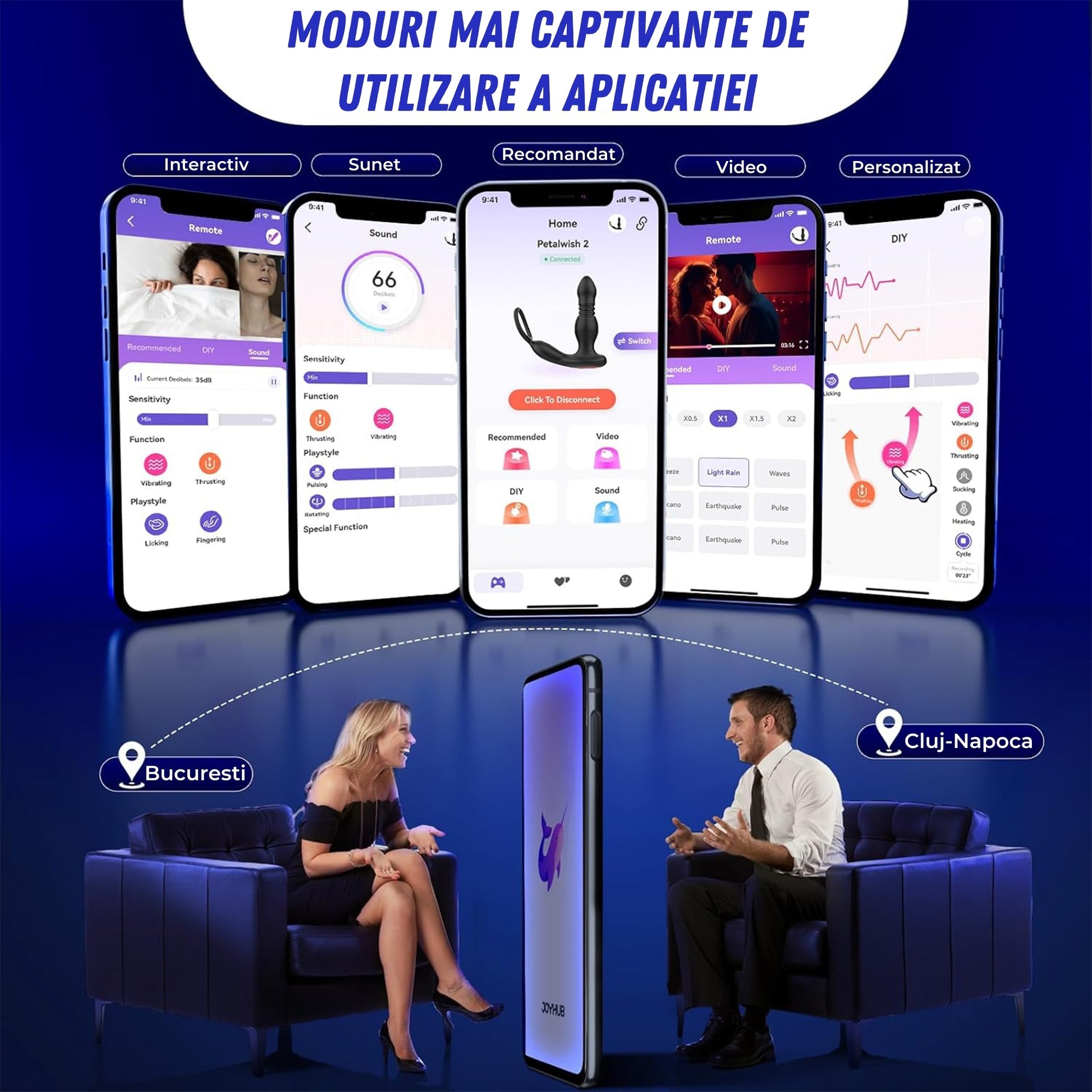 Vibrator Anal 3-in-1 LovePlay™ ThrustMaster, 7 Moduri de Vibratie, cu Miscare de Piston, Inel pentru Penis, Control prin Aplicatie si Telecomanda, Rezistent la Apa, Silicon Premium - LovePlay
