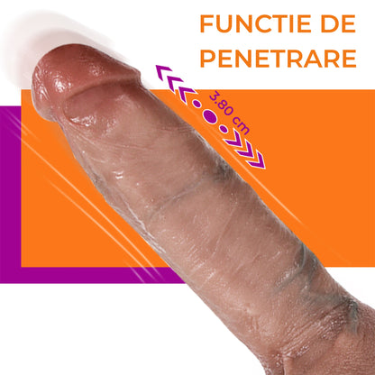 Dildo Ultra-Realistic Loveplay™ BetterThanHim, cu 10 frecvente diferite de vibratie, 7 frecvente diferite de penetrare, cu functie de incalzire si rotatie, lungime inserabila 13 cm, cu vene proeminente, din silicon, rezistent la apa, 18.8 x 3.7 cm - LovePlay