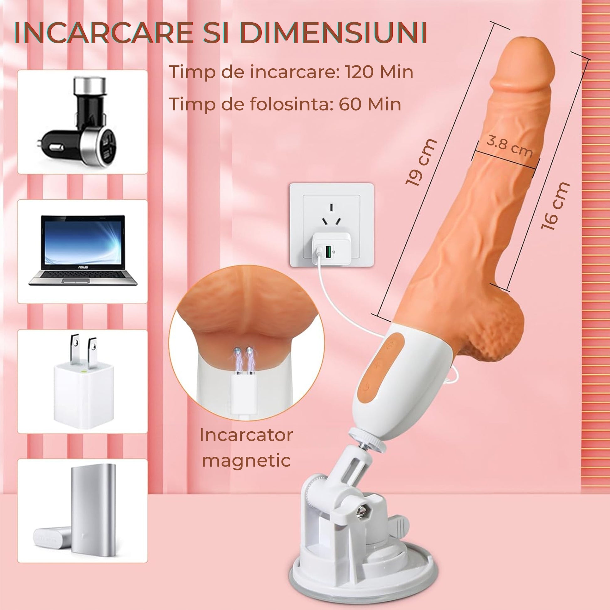 Masina de sex LovePlay™ PoundMe, cu dildo realist, automata cu 10 moduri de vibratie si penetrare, design curbat 23°, control prin telecomanda, ventuza puternica, silicon moale, reincarcabila USB, rezistent la apa - LovePlay