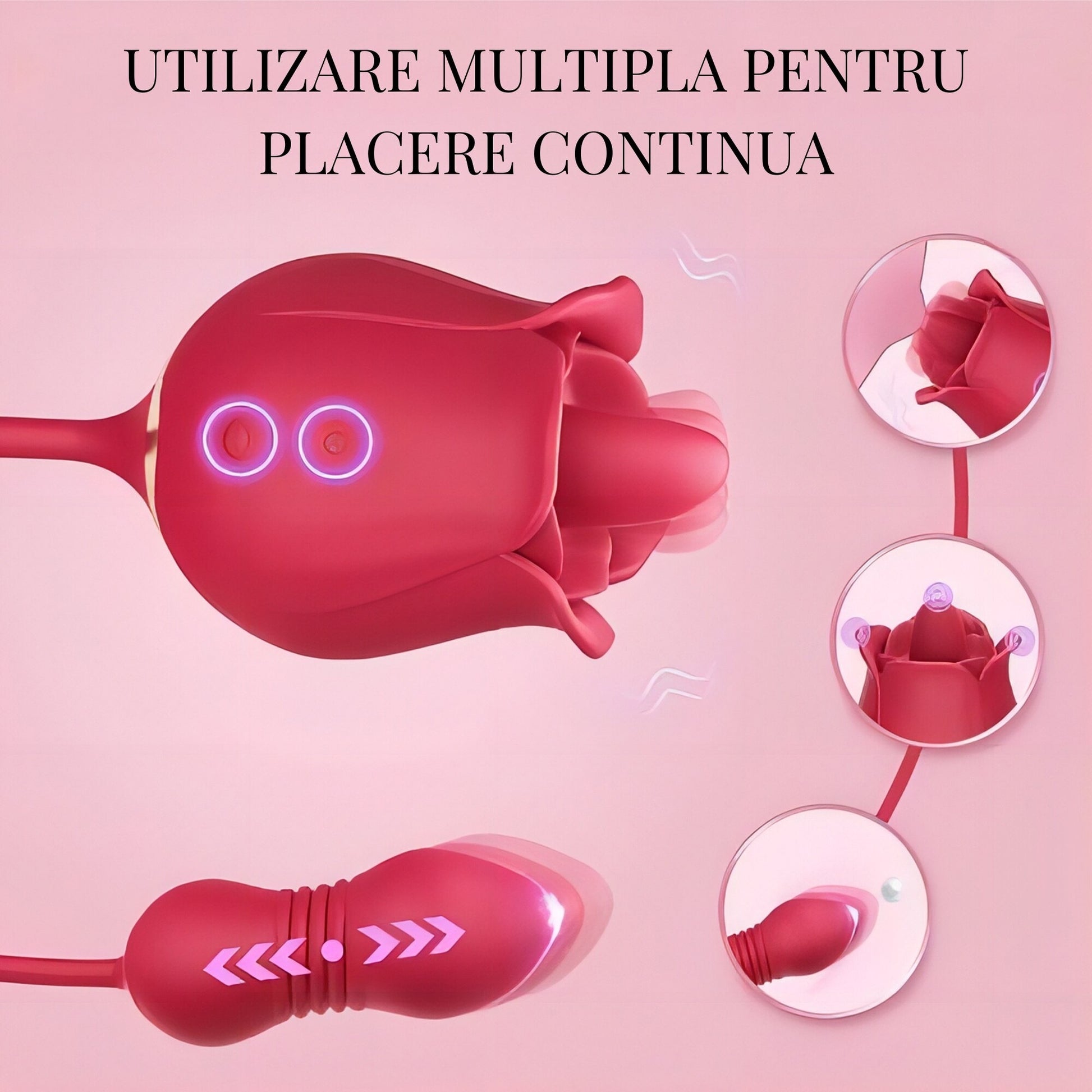 Vibrator dublu LovePlay DoubleFun, din silicon premium, cu 9 functii de vibratie, 9 functii de penetrare, reincarcabil, rezistent la apa, design discret si silentios, rosu - LovePlay