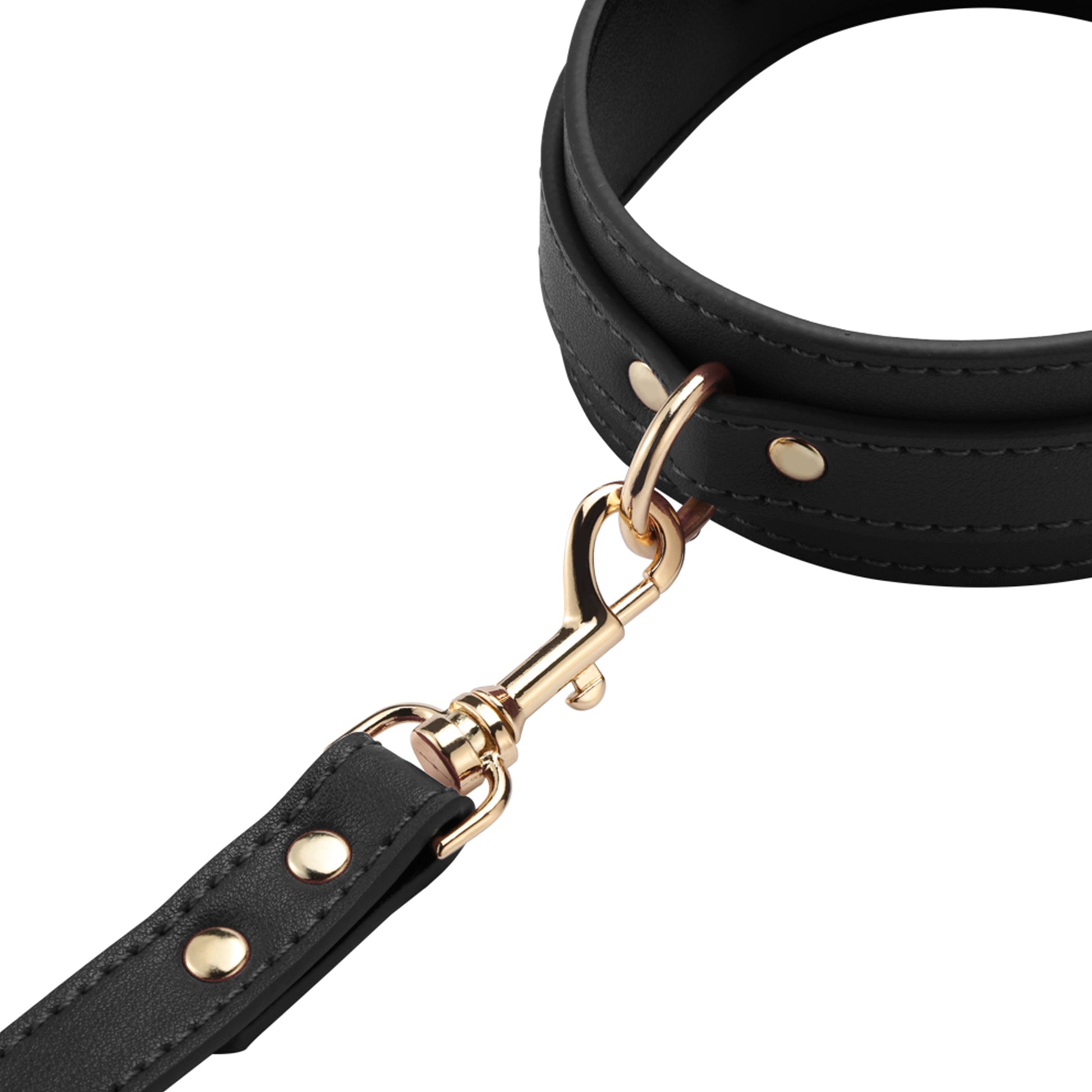 Set Complet de Accesorii BDSM, format din masca, lesa, zgarda din piele ecologica, catuse de maini si picioare, din piele ecologica, culoare negru - LovePlay