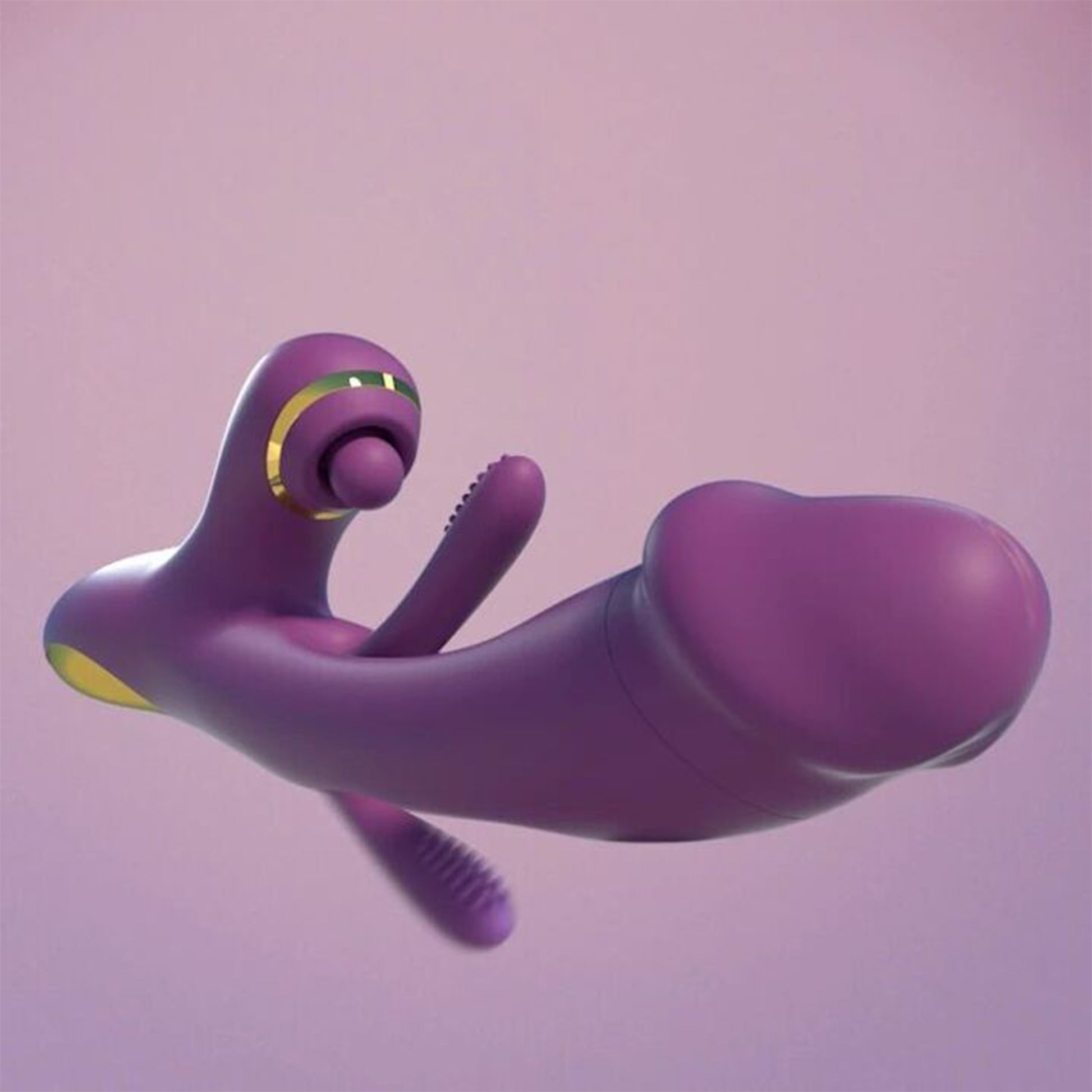 Vibrator 3in1 LovePlay™ Euphoria cu 7 tipuri diferite de vibratie, 7 moduri diferite de suctie si tapping, incarcare magnetica USB, rezistent la apa, din silicon, silentios, mov, 25x4,2 cm - LovePlay