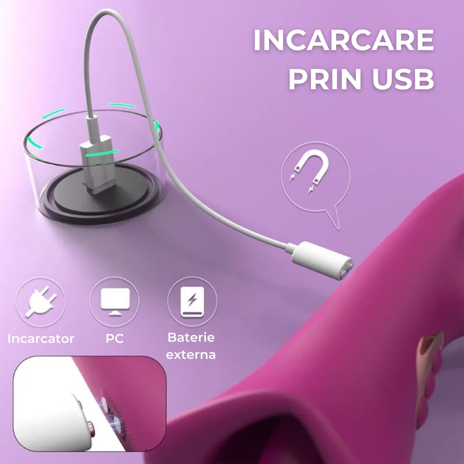 Vibrator LovePlay™ TripleJoy 3in1 cu 9 feluri diferite de vibratie, suctie si stimulare clitoridiană, efect de stimulare orala, incarcare magnetica USB, rezistent la apa, silentios, usor de curatat, 25 x 6 cm, 249 g - LovePlay
