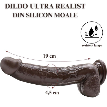 Dildo Ultra-Realistic Loveplay ClassicHim, lungime inserabila 19 cm, cu vene proeminente din silicon de inalta calitate, cu ventuza pentru fixare usoara, rezistent la apa, negru - LovePlay