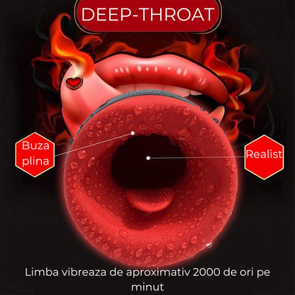 Masturbator LovePlay™ HerTongue, 6 moduri de vibratie puternice, cu efect de deep-throat, functie de incalzire, rezistent la apa, incarcare USB, din silicon premium si sigur, carcasa durabila, design discret, negru, silentios, 230g - LovePlay