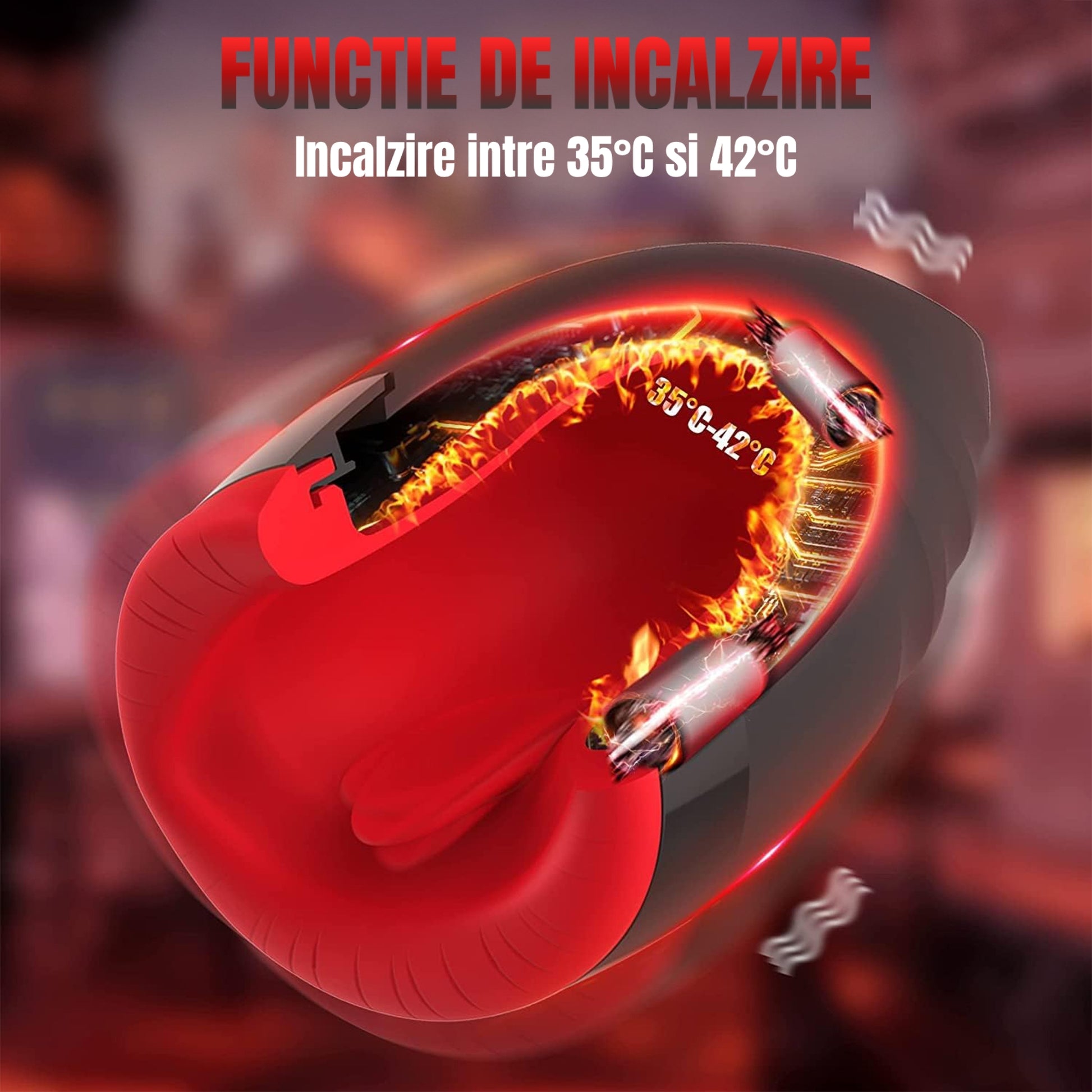 Masturbator LovePlay™ HerTongue, 6 moduri de vibratie puternice, cu efect de deep-throat, functie de incalzire, rezistent la apa, incarcare USB, din silicon premium si sigur, carcasa durabila, design discret, negru, silentios, 230g - LovePlay
