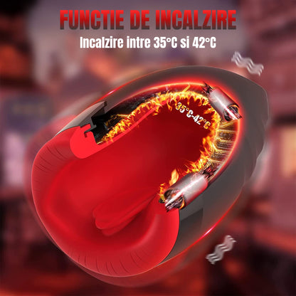 Masturbator LovePlay™ HerTongue, 6 moduri de vibratie puternice, cu efect de deep-throat, functie de incalzire, rezistent la apa, incarcare USB, din silicon premium si sigur, carcasa durabila, design discret, negru, silentios, 230g - LovePlay