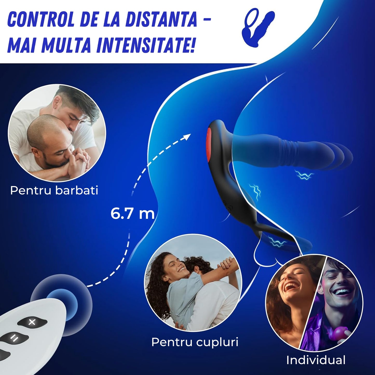 Vibrator Anal 3-in-1 LovePlay™ ThrustMaster, 7 Moduri de Vibratie, cu Miscare de Piston, Inel pentru Penis, Control prin Aplicatie si Telecomanda, Rezistent la Apa, Silicon Premium - LovePlay