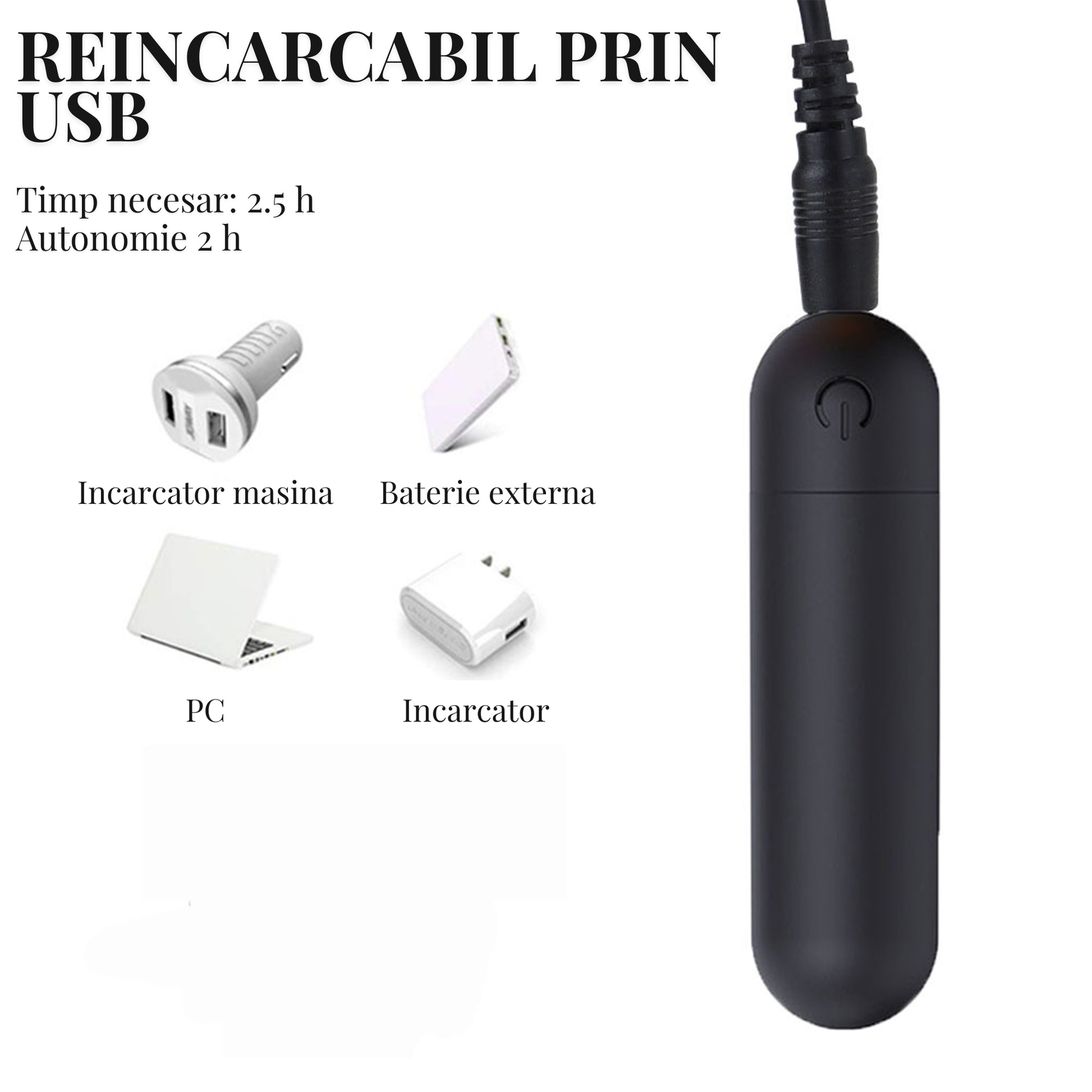 Vibrator LovePlay™ Mini, cu 10 moduri de vibratie, silentios, rezistent la apa, incarcare USB, usor de transportat si curatat, design discret, negru, din silicon, 7.5 cm - LovePlay