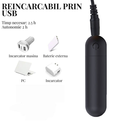 Vibrator LovePlay™ Mini, cu 10 moduri de vibratie, silentios, rezistent la apa, incarcare USB, usor de transportat si curatat, design discret, negru, din silicon, 7.5 cm - LovePlay