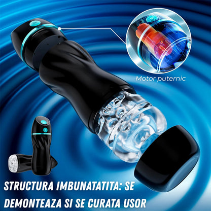 Masturbator automat LovePlay™ SuckMistress, cu 3 niveluri de suctiune, 7 moduri de vibratie, canal 3D realist, control prin aplicatie, maini libere, reincarcabil USB-C, pentru barbati - LovePlay