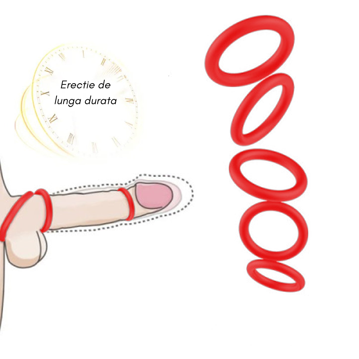 Set 3 inele de penis LovePlay™ pentru mentinerea erectiei si intarzierea ejacularii, din silicon, 3 dimeniuni: 5cm, 4cm si 3cm, rosu, confortabile si usor de utilizat - LovePlay