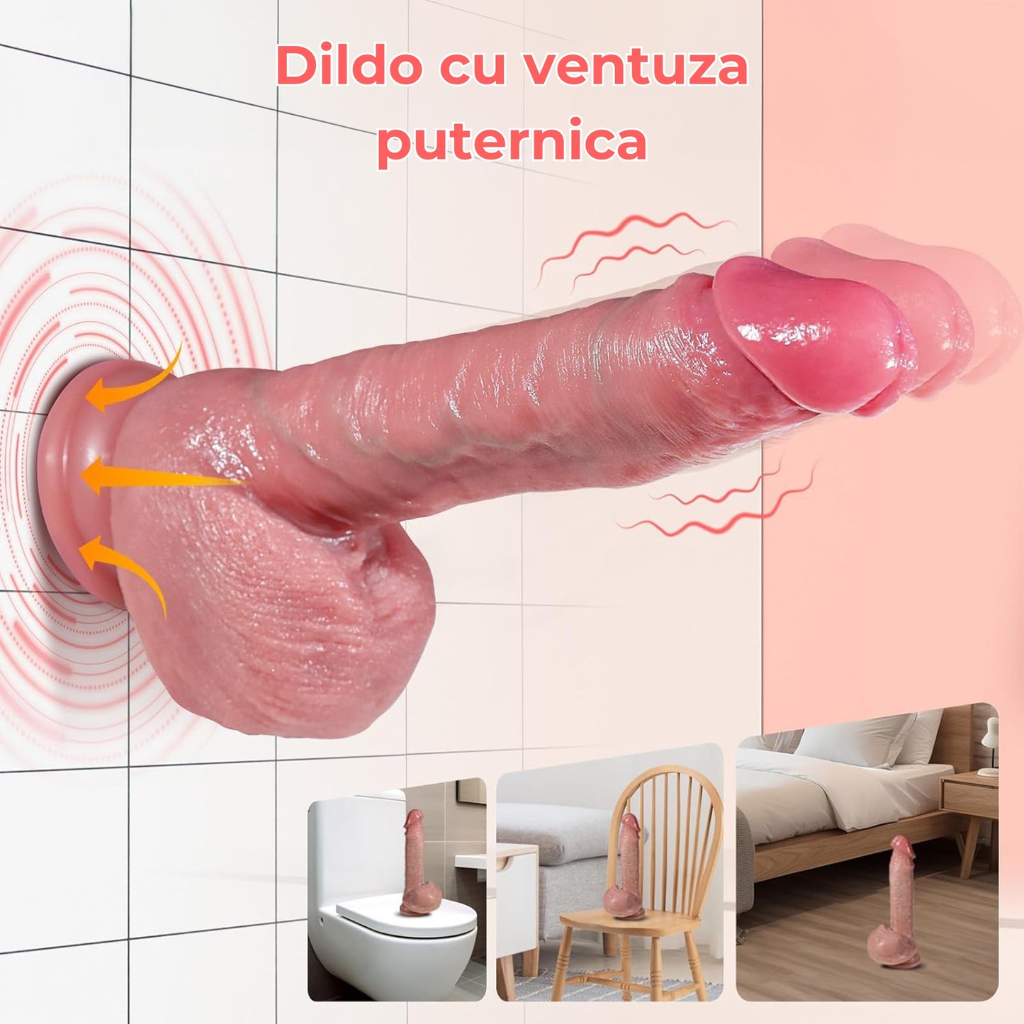 Dildo Ultra-Realistic Loveplay™ BetterThanHim, cu 10 frecvente diferite de vibratie, 7 frecvente diferite de penetrare, cu functie de incalzire si rotatie, lungime inserabila 13 cm, cu vene proeminente, din silicon, rezistent la apa, 18.8 x 3.7 cm - LovePlay