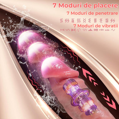 Dildo Ultra-Realistic Loveplay™ BetterThanHim, cu 10 frecvente diferite de vibratie, 7 frecvente diferite de penetrare, cu functie de incalzire si rotatie, lungime inserabila 13 cm, cu vene proeminente, din silicon, rezistent la apa, 18.8 x 3.7 cm - LovePlay