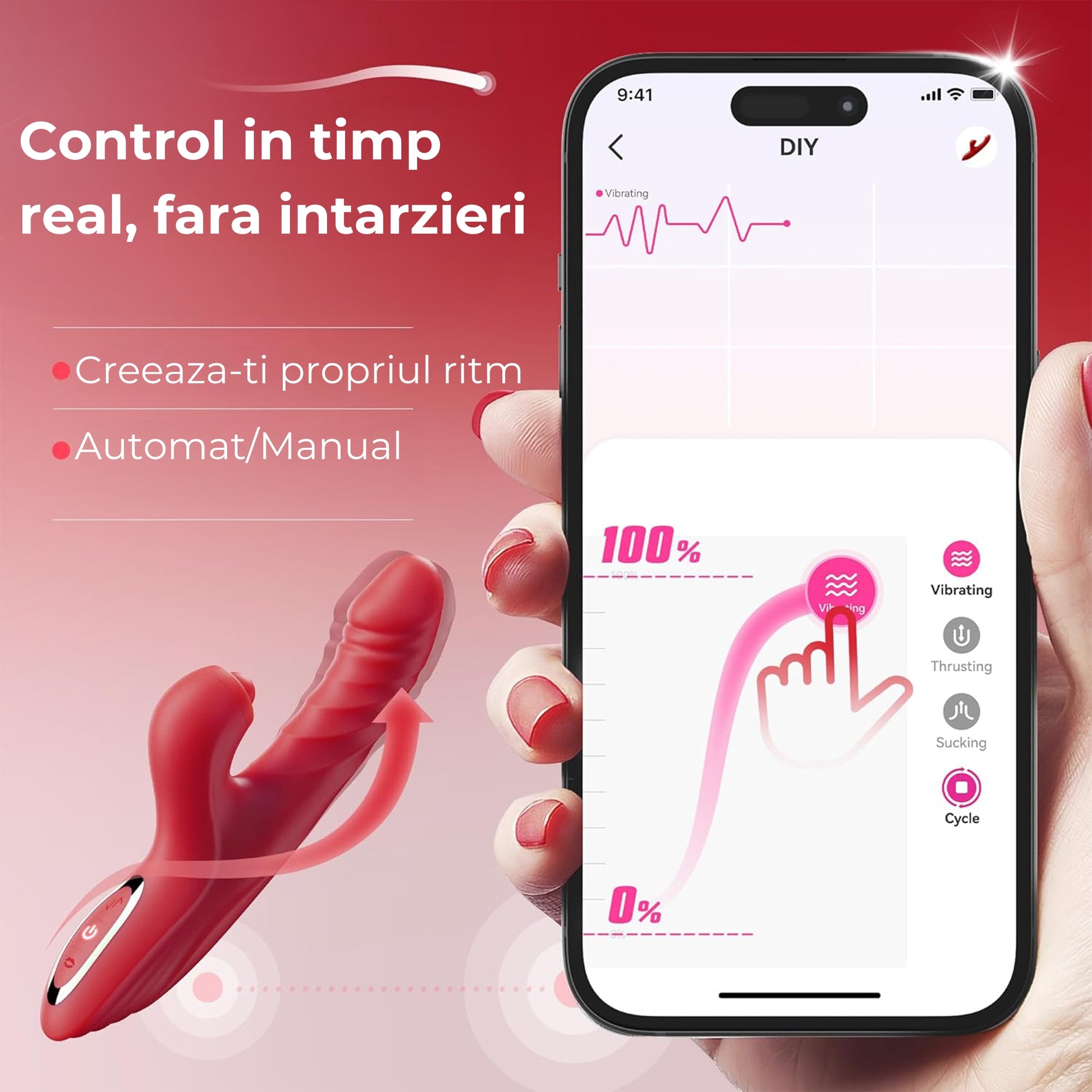 Vibrator LovePlay 4 in 1 RedRabbit, cu 5 tipuri de suctie si 10 de vibratie, tip iepure, motor dublu, design discret, incarcare USB, stimulare vaginala, clitoridiana, puncte C, G si A, din silicon, rosu, 10 x 10 x 20 cm - LovePlay