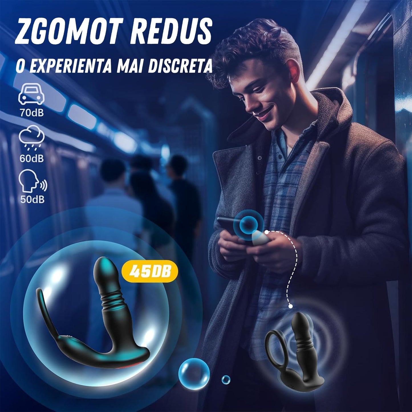 Vibrator Anal 3-in-1 LovePlay™ ThrustMaster, 7 Moduri de Vibratie, cu Miscare de Piston, Inel pentru Penis, Control prin Aplicatie si Telecomanda, Rezistent la Apa, Silicon Premium - LovePlay