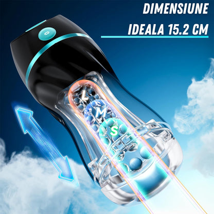 Masturbator automat LovePlay™ SuckMistress, cu 3 niveluri de suctiune, 7 moduri de vibratie, canal 3D realist, control prin aplicatie, maini libere, reincarcabil USB-C, pentru barbati - LovePlay