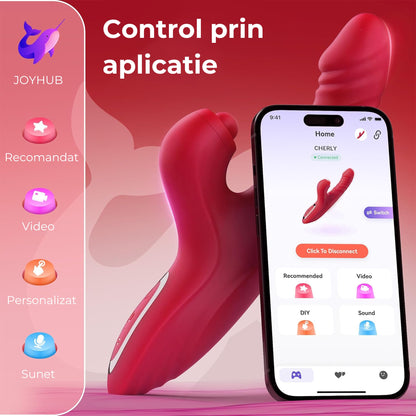 Vibrator LovePlay 4 in 1 RedRabbit, cu 5 tipuri de suctie si 10 de vibratie, tip iepure, motor dublu, design discret, incarcare USB, stimulare vaginala, clitoridiana, puncte C, G si A, din silicon, rosu, 10 x 10 x 20 cm - LovePlay