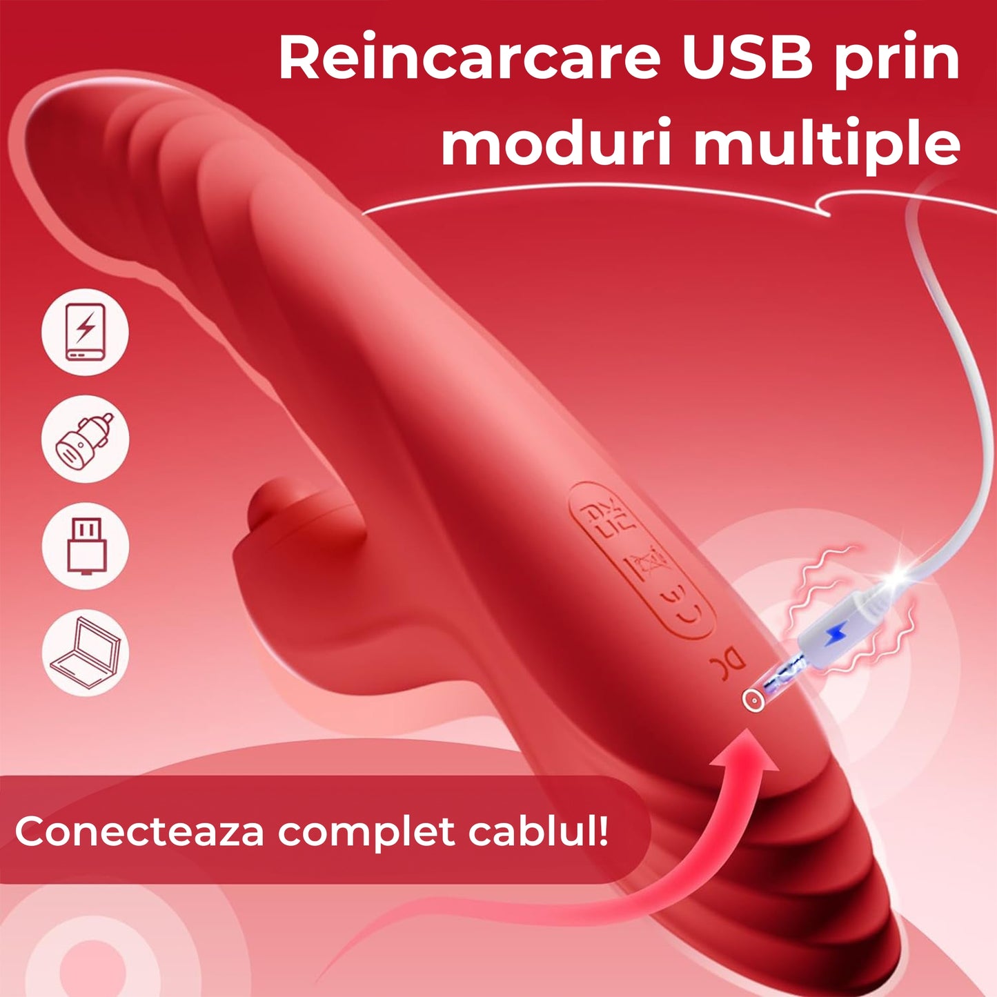Vibrator LovePlay 4 in 1 RedRabbit, cu 5 tipuri de suctie si 10 de vibratie, tip iepure, motor dublu, design discret, incarcare USB, stimulare vaginala, clitoridiana, puncte C, G si A, din silicon, rosu, 10 x 10 x 20 cm - LovePlay