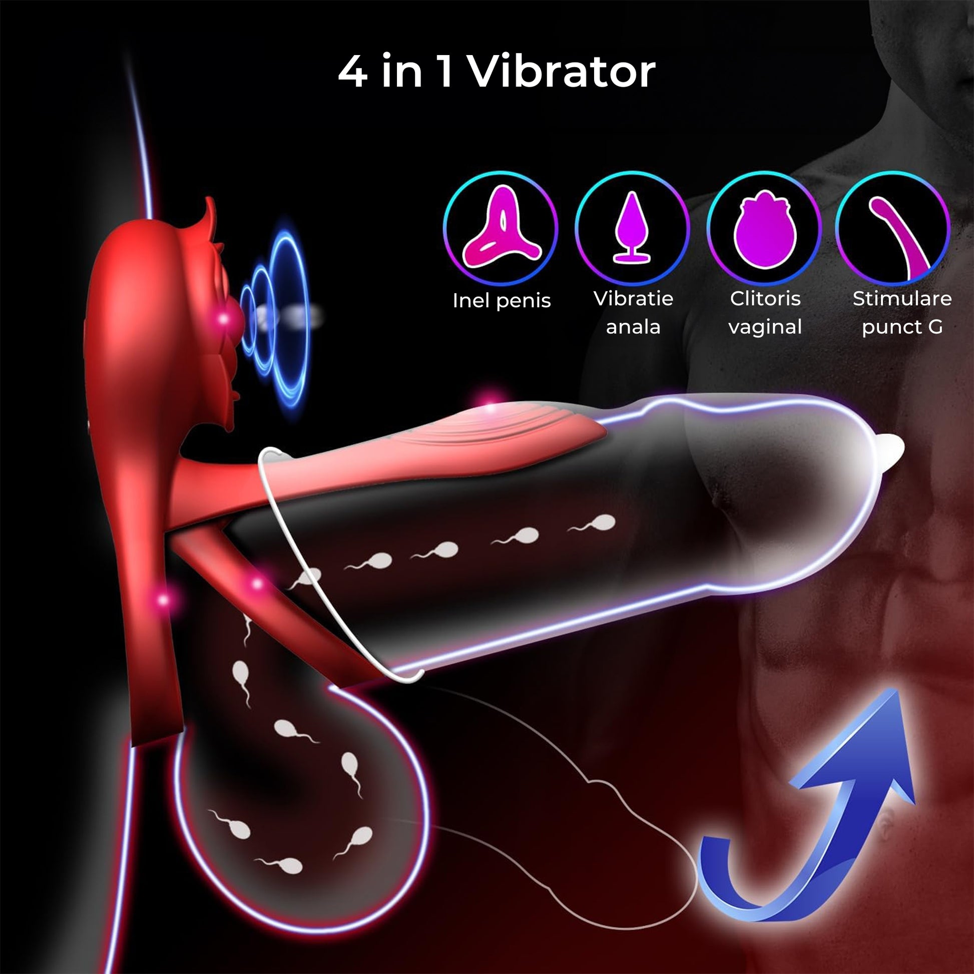 Vibrator LovePlay™ 3 in 1 RoseRing, 9 moduri de vibratie diferite, cu inel de penis pentru intarzierea ejacularii, stimulare clitoridiana si punct G, atasabil, cu telecomanda, incarcare USB, rezistent la apa, design floral, 10 x 10 x 5.4 cm - LovePlay