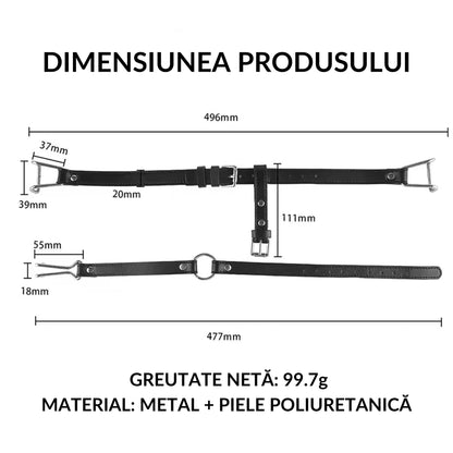 Set BSDM TiedUp LovePlay™ din piele ecologica pentru retinere faciala, cu carlig pentru nas si retractor pentru obraji, ajustabil, cu prindere prin curea, 50 x 48 cm - LovePlay