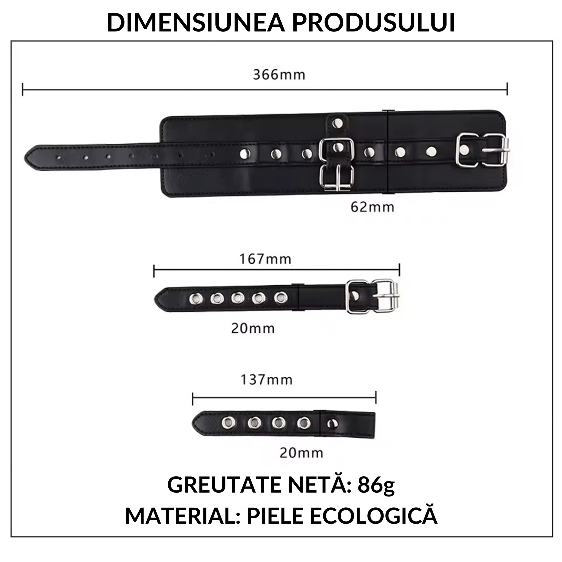 Catuse LovePlay™ BadGirl, BSDM, din piele ecologica, cu detalii argintii, ajustabile, cu doua prinderi prin curea, negre, 36.6 cm, 16.7 cm, 13.7 cm, 86 g - LovePlay