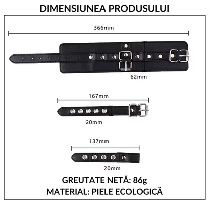 Catuse LovePlay™ BadGirl, BSDM, din piele ecologica, cu detalii argintii, ajustabile, cu doua prinderi prin curea, negre, 36.6 cm, 16.7 cm, 13.7 cm, 86 g - LovePlay