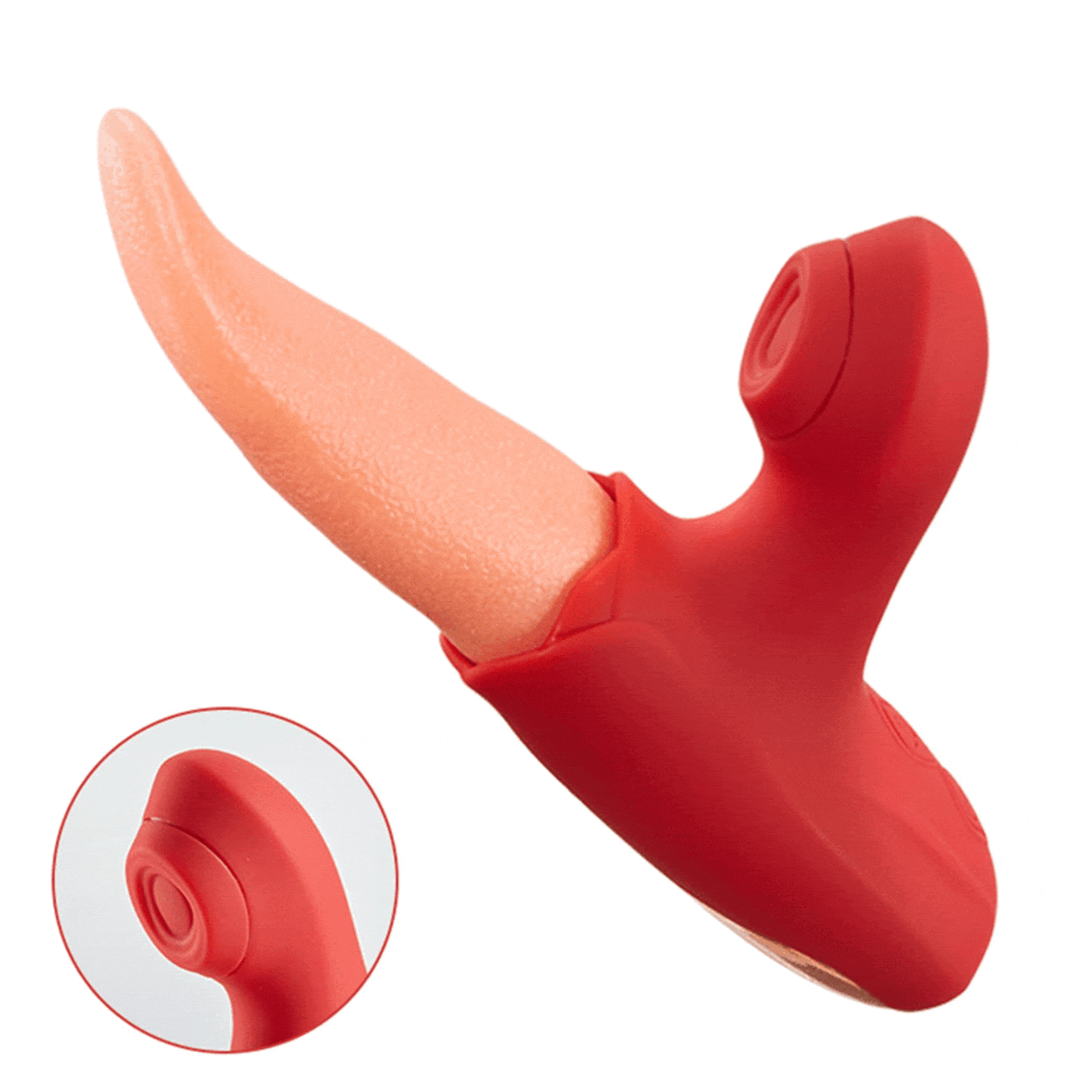 Vibrator Dual LovePlay LickMe, 10 moduri de vibratie, cu stimulare clitoridiana si penetrare ce imita miscarea limbii, pentru punctele A, G, U, C, rezistent la apa, silicon non-toxic, rosu - LovePlay
