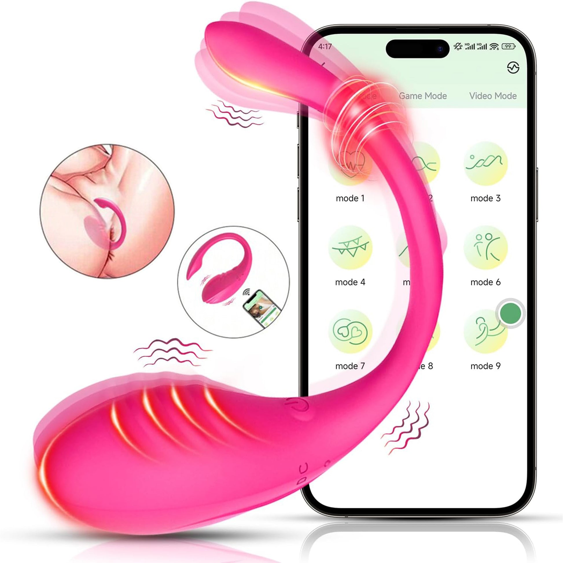 Vibrator LovePlay™ Delfin, cu 9 moduri diferite, cu functie de personalizare vibratii, reincarcabil si rezistent la apa, conexiune Bluetooth, control prin aplicatie, din silicon, roz - LovePlay