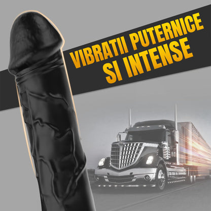 Dildo Vibrator LovePlay™ PulseGrip, cu 10 Moduri de Vibratie si Textura Realista, Maner Ergonomic, Silicon Moale, Flexibil si Impermeabil IPX5, Design cu Relief pentru Stimulare Intensa, Negru - LovePlay