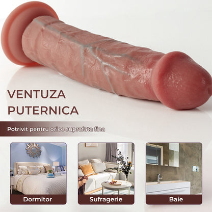 Dildo Ultra-Realistic Loveplay™ ClassicHim, cu vene proeminente, lungime inserabila 20.5 cm, din silicon de inalta calitate, cu ventuza pentru fixare usoara, rezistent la apa, 340g - LovePlay