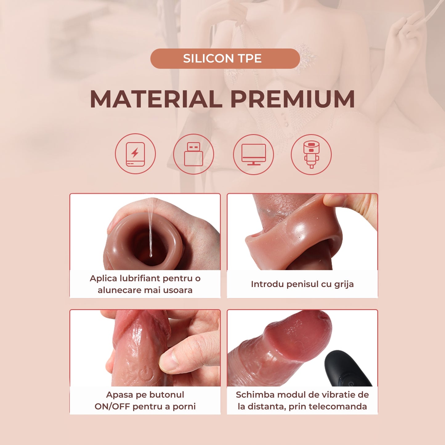 Manson penis LovePlay™ LongFriend, cu 10 moduri de vibratie, vene proeminente, control prin telecomanda, din silicon non-toxic, atasabil, lungime inserabila de 18 cm, rezistent la apa, diametru interior de 4.5 cm - LovePlay