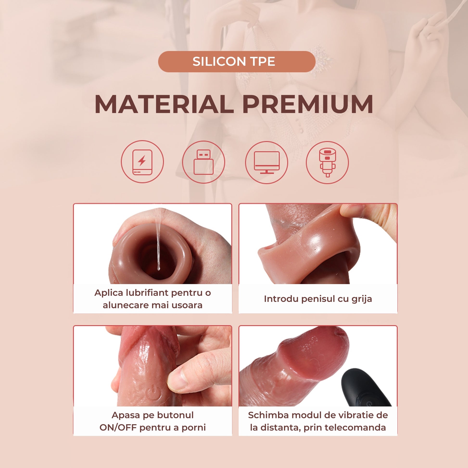 Manson penis LovePlay™ LongFriend, cu 10 moduri de vibratie, vene proeminente, control prin telecomanda, din silicon non-toxic, atasabil, lungime inserabila de 18 cm, rezistent la apa, diametru interior de 4.5 cm - LovePlay
