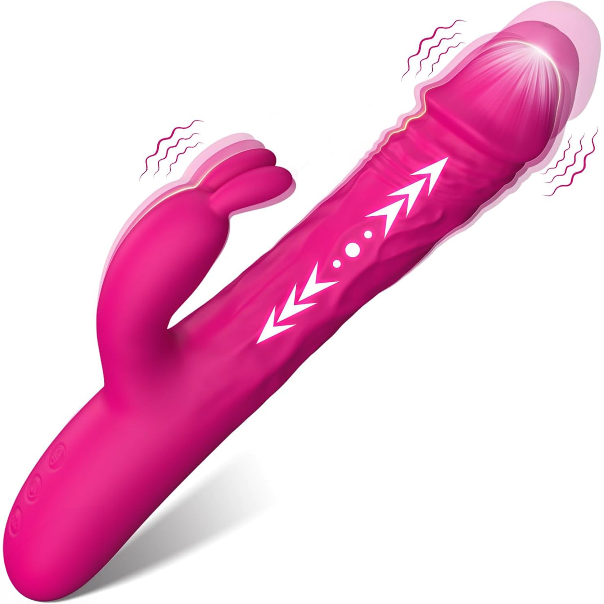 Vibrator LovePlay™ Bunny, cu 10 moduri diferite pentru stimulare dubla: clitoris si punctul G, cu functie de penetrare, dildo realist, tip iepure, rezistent la apa, din silicon non-toxic, lungime inserabila 14 cm, roz - LovePlay